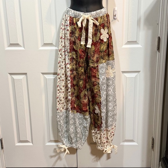 POL Patchwork Boho Bloom Print Harem Pants Lightweight Drawstring Size S - Picture 2 of 4